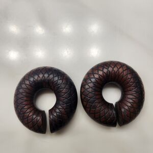 1" 25mm Brown Carved Wooden Earrings Plugs Weight Stretch Gauge Tribal Weight